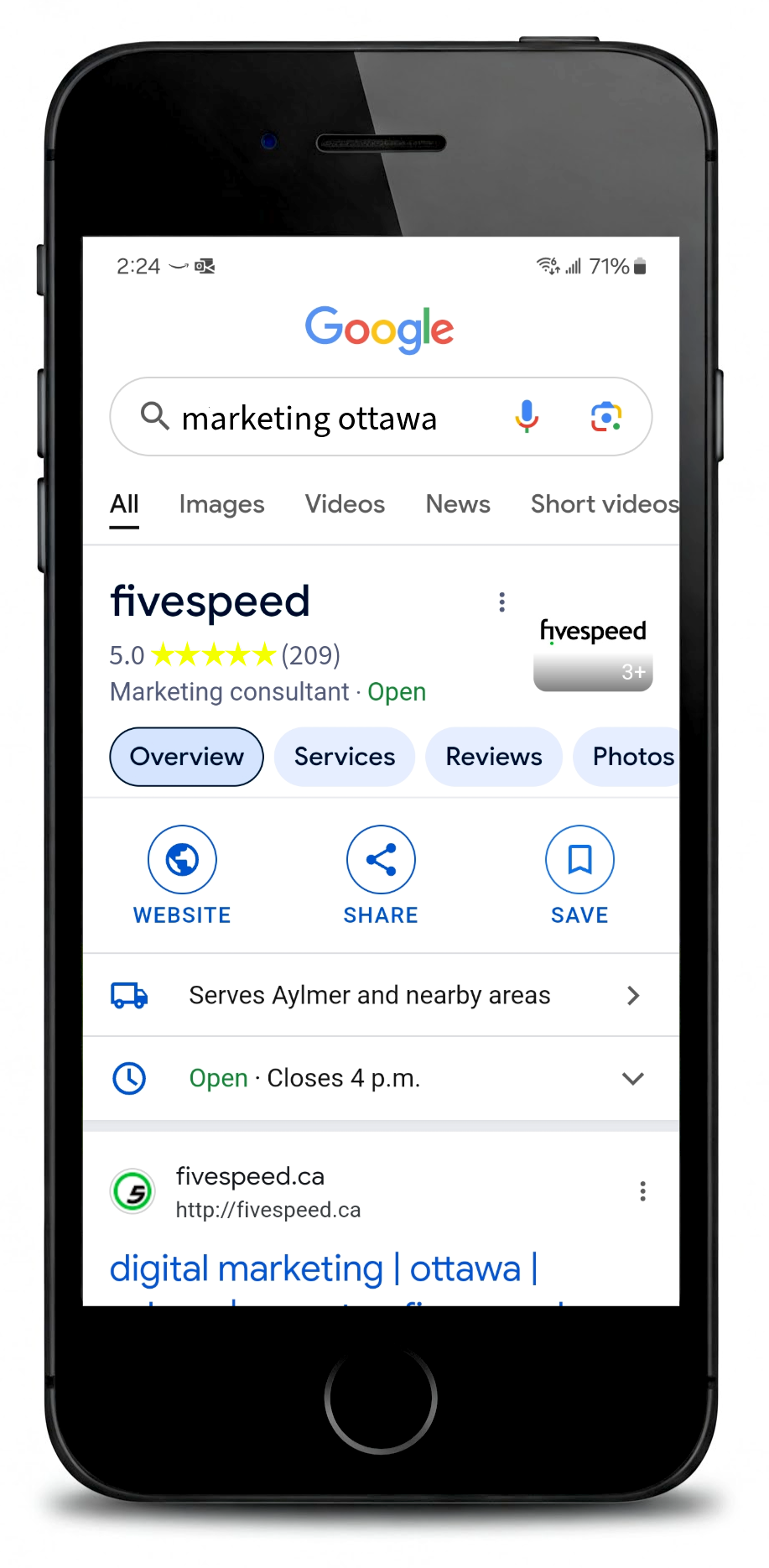 smartphone wit google search - fivespeed marketing